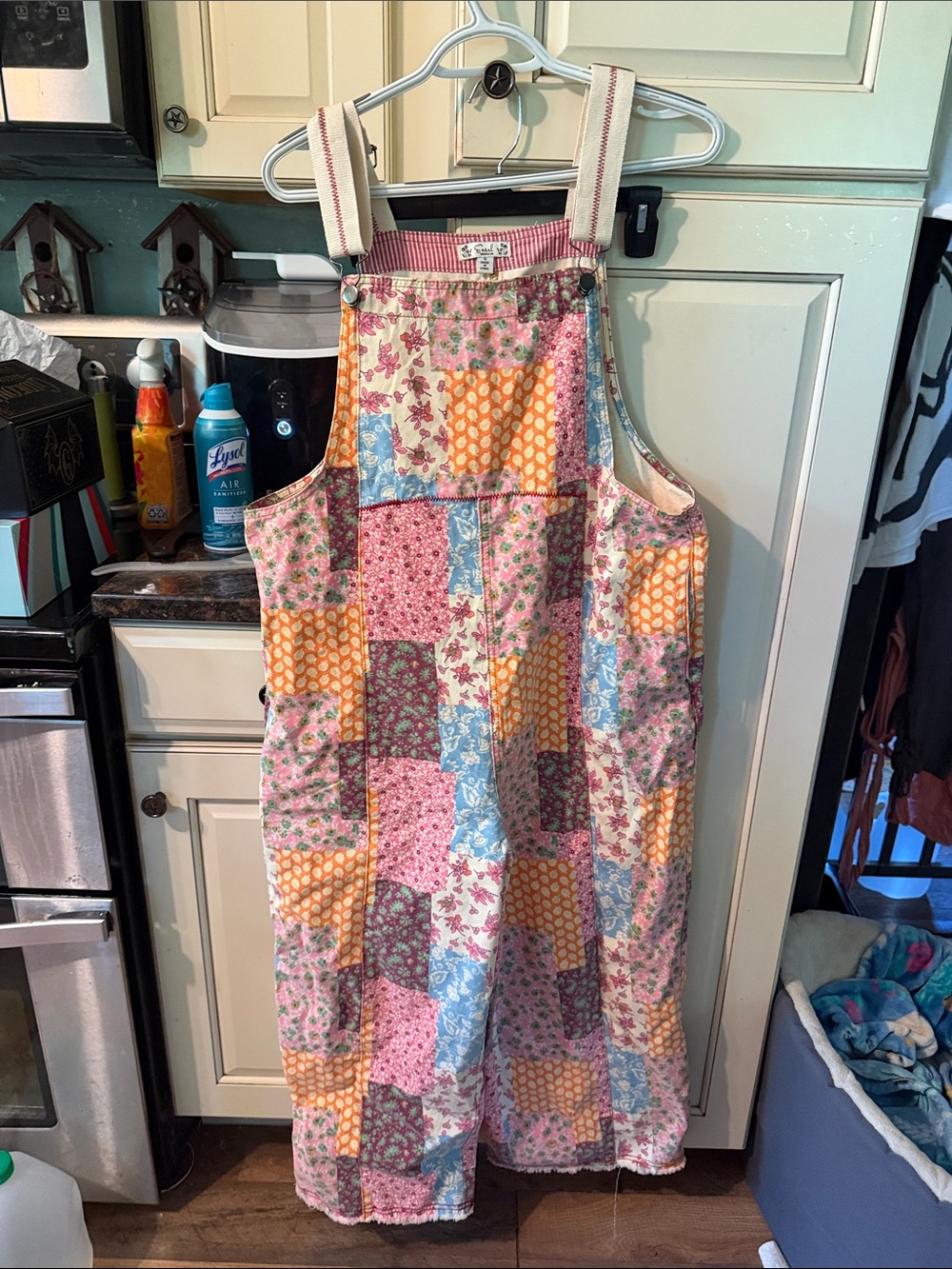 easel Patchwork Pinafore Dress in Pink, Blue & Yellow